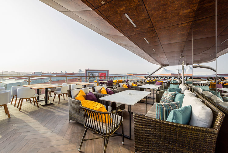 Restaurant terrace at budget hotel in Dubai Dragon Mart