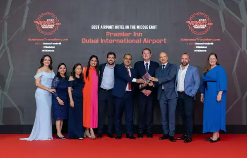 Premier Inn Dubai Airport team celebrate Best Airport Hotel award